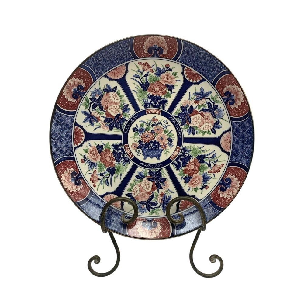 Vintage Imari Decorative Plate‎ Red Floral Porcelain Japan 12.25" Blue